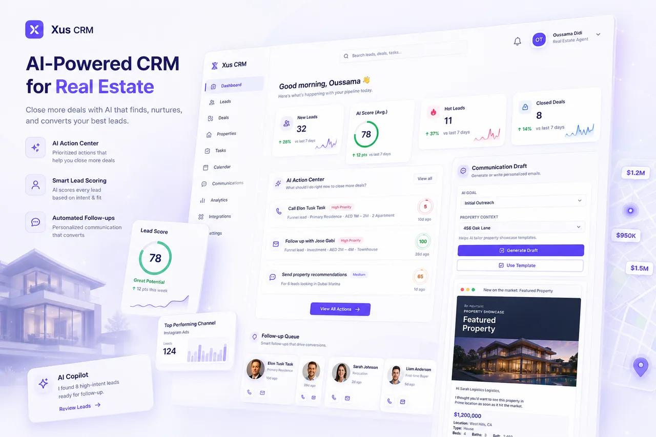 XusCRM dashboard preview shown before the product demo